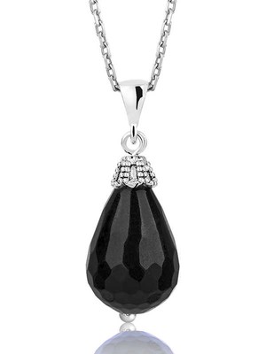 Stil Love Gümüş Fasetli Oniks Doğal Taş Kolye