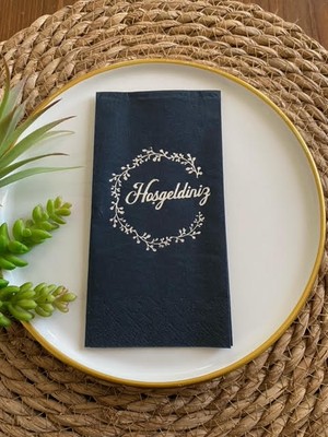 Kidspartim Gümüş Yaldızlı Siyah Hoşgeldiniz Peçete