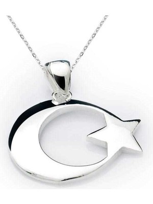 Stil Love Gümüş Ay Yıldız Bayrak Kolye