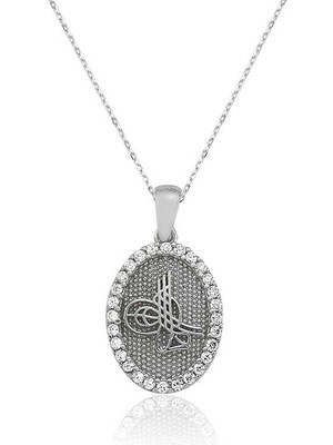 Stil Love Gümüş Tuğra Oval Bayan Kolye