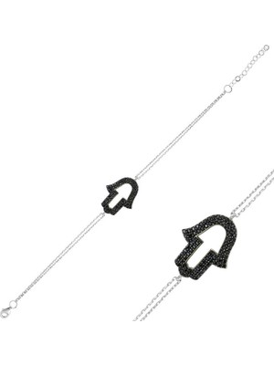 Stil Love Gümüş Siyah Fatma Eli Bayan Bileklik