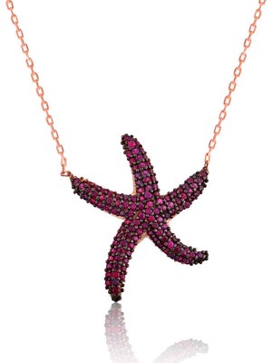Stil Love Gümüş Pembe Deniz Yıldızı Bayan Kolye