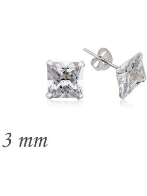 Stil Love Gümüş Kare Tek Taş Zirkon Küpe - 3 Mm