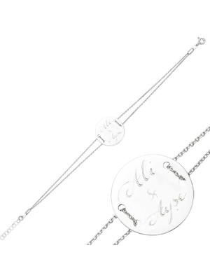 Stil Love Gümüş Isimli Yuvarlak Plaka Bayan Bileklik