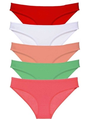 Royaleks 5 adet Süper Eko Set Likralı Kadın Slip Külot Kırmızı Beyaz Pudra Yeşil Fuşya