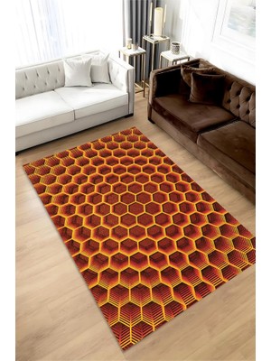 Homshtag 3D Petekler Dokuma Tabanlı Kırmızı Renkli Halı Hayvan Baskılı Renkli Mutfak Halısı