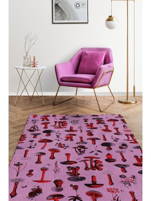 Homshtag Mantar Dünyası Çok Renkli Mantarlı Mutfak Halısı Pembe Mantar Baskılı Özel Tasarım Halı