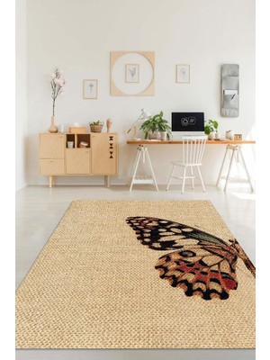 Homshtag Kelebek Kanadı Dokuma Tabanlı Bej Renkli Sade Halı Hayvan Baskı Düz Renkli Mutfak Halısı