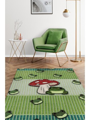 Homshtag Şaşkın Kurbağa Yeşil Renkli Minimalist Mutfak Halısı Kurbağa Baskılı Özel Tasarım Halı
