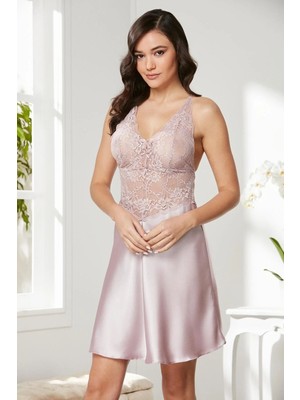 Pierre Cardin 850 Kadın Saten Dantelli Gecelik-Rose