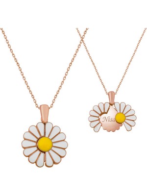 Stil Love Gümüş Rose Kişiye Özel Papatya Kolye