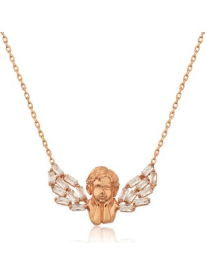 Stil Love Gümüş Rose Kanatlı Melek Kolye