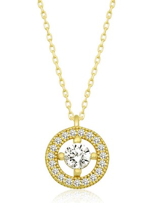 Stil Love Gümüş Gold Minimal Yuvarlak Tektaş Kadın Kolye