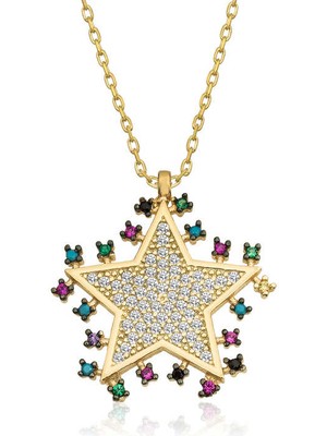 Stil Love Gümüş Gold Parlayan Yıldız Kolye