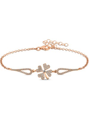 Stil Love Gümüş Rose Yonca Bileklik