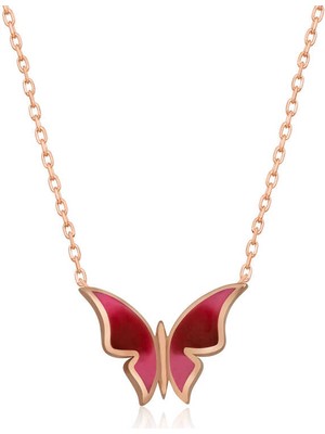 Stil Love Gümüş Rose Minimal Kelebek Bayan Kolye