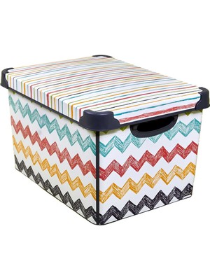 Qutu Style Box Colored Zigzag  Oyuncak Saklama Kutusu - 20 Litre