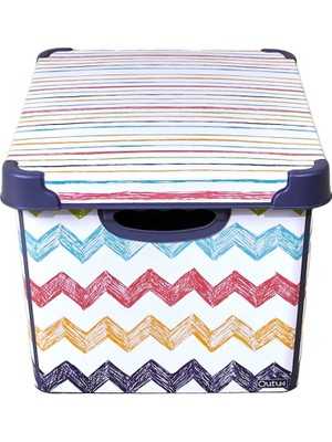 Qutu Style Box Colored Zigzag  Oyuncak Saklama Kutusu - 20 Litre