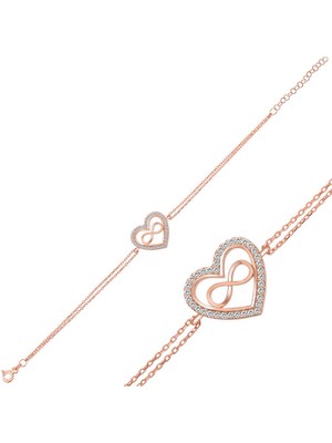 Stil Love Gümüş Rose Kalp Sonsuzluk Bayan Bileklik