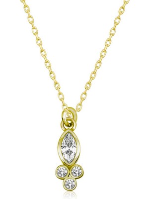 Stil Love Gümüş Gold Çiğ Damlası Mekik Tektaş Bayan Kolye