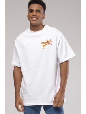 Glb Catch Erkek Owersıze Bisiklet Yaka Endles Summer Baskılı Tişört -Beyaz
