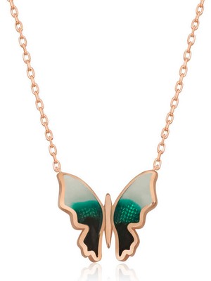 Stil Love Gümüş Rose Minimal Kelebek Bayan Kolye