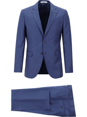 Kiğılı 7 Drop Slim Fit Dar Kesim Erkek Takım Elbise Koyu Mavi Yün Karışımlı Astarlı