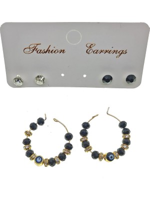 X-lady Accessories Altın Renk Siyah Boncuk Şık Sallantılı El Işi Kombin Küpe - 2238