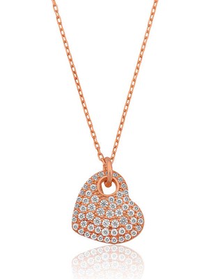 Stil Love Gümüş Rose Kalp Bayan Kolye