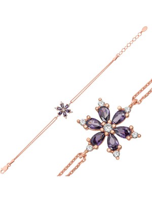 Stil Love Gümüş Mor Lotus Çiçeği Bileklik