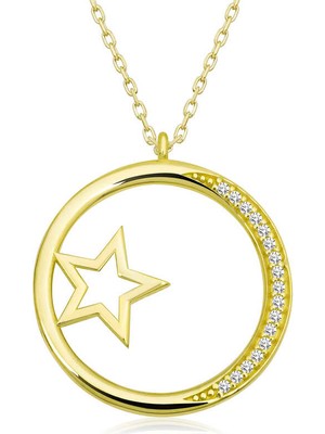 Stil Love Stillove Gümüş Gold Yıldız Detaylı Halka Kadın Kolye