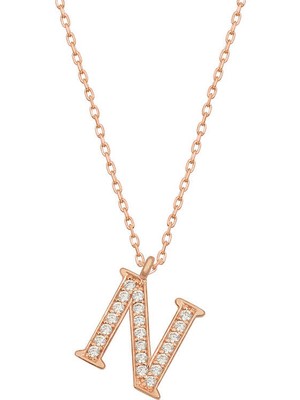 Stil Love Gümüş Rose N Harfi Kadın Kolye