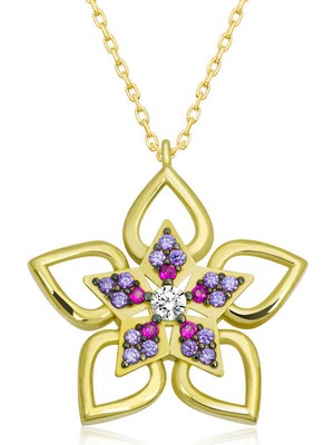 Stil Love ​Gümüş Gold Çiçek Kadın Kolye