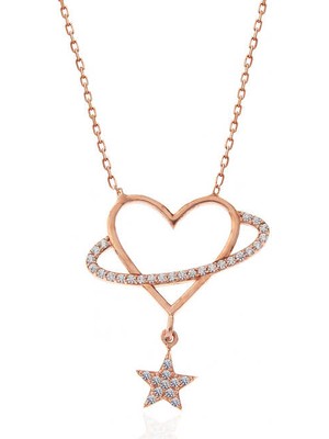 Stil Love Gümüş Rose Kalp Yıldız Kadın Kolye