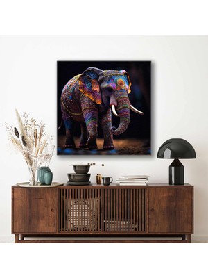 Boncuklarla Süslü Aksesuarlı Fil Orman Doğa Kanvas Tablo