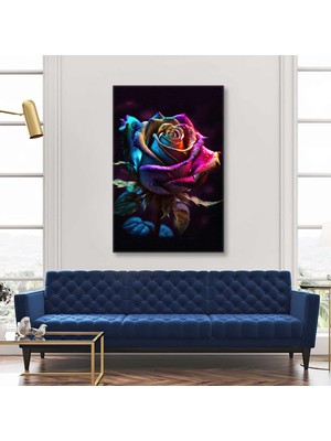 Pembe Mor Mavi Geçişli Gül Dekoratif Kanvas Tablo