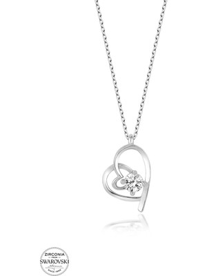 Twem Silver Swarovski Taşlı Kalp Kadın Gümüş Kolye