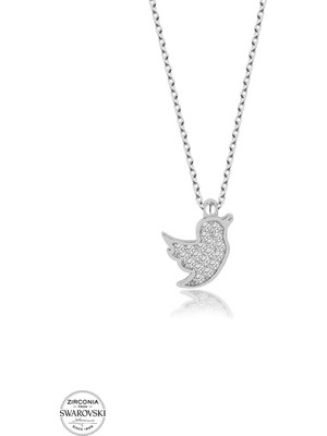 Twem Silver Swarovski Taşlı Kuş Kadın Gümüş Kolye