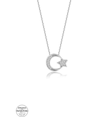 Twem Silver Swarovski Taşlı Ayyıldız Kadın Gümüş Kolye