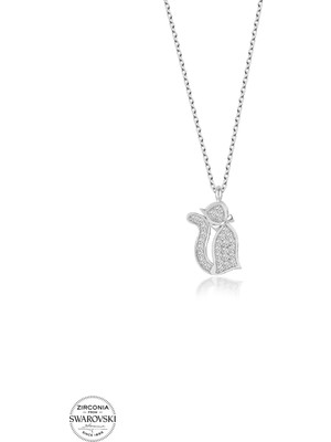 Twem Silver Swarovski Taşlı Kedi Kadın Gümüş Kolye