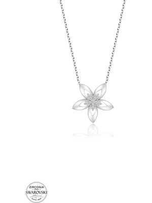 Twem Silver Swarovski Taşlı Çiçek Kadın Gümüş Kolye