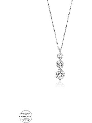 Twem Silver Swarovski Taşlı Üçtaş Tektaş Kadın Gümüş Kolye