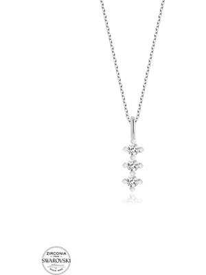 Twem Silver Swarovski Taşlı Üçtaş Tektaş Kadın Gümüş Kolye