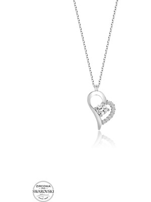 Twem Silver Swarovski Taşlı Kalp Tektaş Kadın Gümüş Kolye