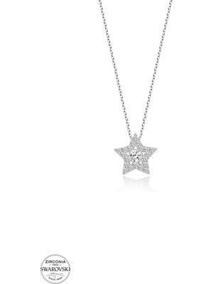 Twem Silver Swarovski Taşlı Yıldız Tektaş Kadın Gümüş Kolye