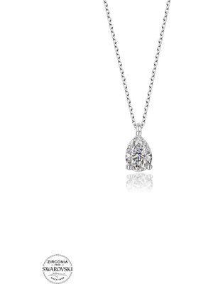 Twem Silver Swarovski Taşlı Damla Tektaş Kadın Gümüş Kolye