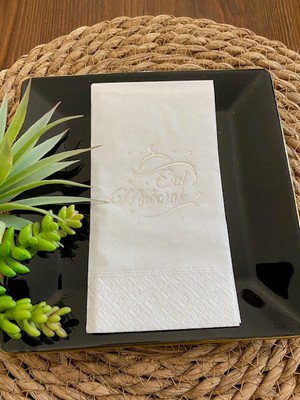 Kidspartim Gümüş Yaldızlı Beyaz Eid Mubarak Peçete 16 Adet