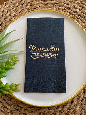 Kidspartim Gold Yaldızlı Siyah Ramadan Karem Peçete 16 Adet Yeni Model