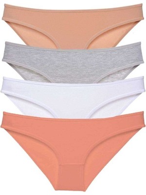 Royaleks 4 adet Süper Eko Set Likralı Kadın Slip Külot Ten Gri Beyaz Pudra