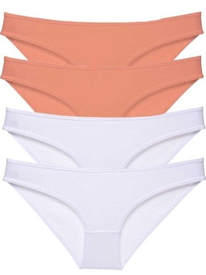 Royaleks 4 adet Eko Set Likralı Kadın Slip Külot Pudra Beyaz